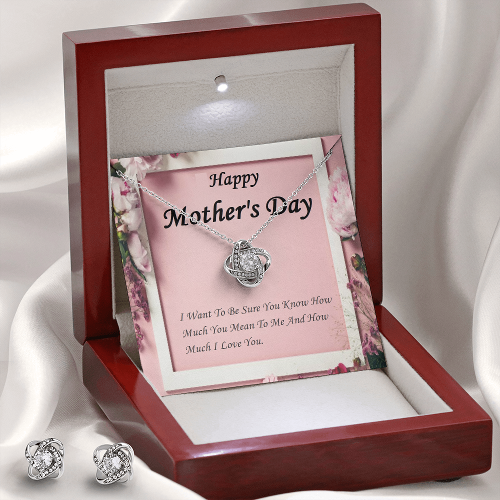 Love Knot Earring & Necklace Set, For Her, Mother, Daughter, Aunt, Mom on Mother's Day, with Message Card
