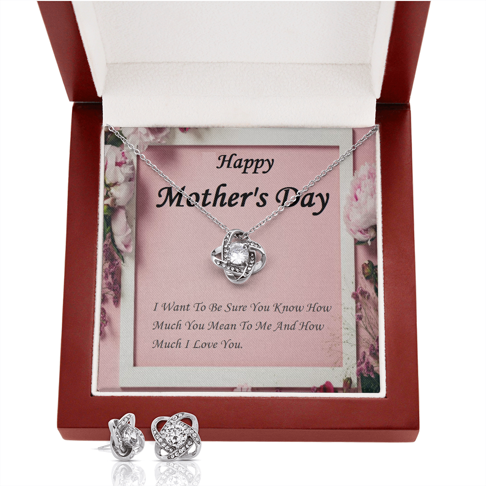 Love Knot Earring & Necklace Set, For Her, Mother, Daughter, Aunt, Mom on Mother's Day, with Message Card
